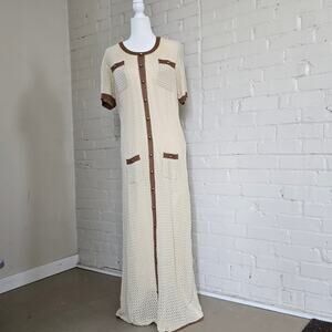 Fashion Nova Elena Crochet Maxi Dress┃ Cream Brown 2X ┃Boho Vintage Style